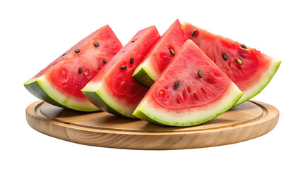 Watermelon Slices on a Wooden Cutting Board Display on Transparent background PNG