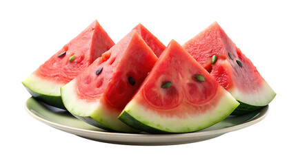 Watermelon slices arranged on a plate on Transparent background PNG