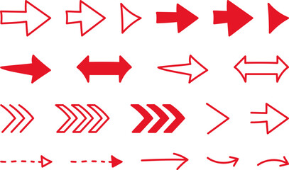 太い線画の赤い矢印セット