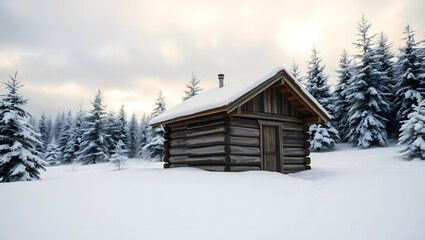 Lonely Cabin in Snow