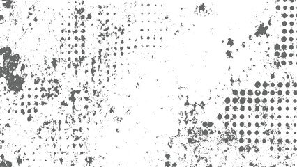 Old Distress Dirt, grime Vector halftone dots and scratch overlay on transparent background. Old surface grunge texture
