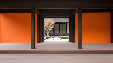 An artistic architectural structure with an inviting outdoor view