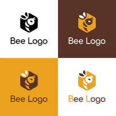 Bee in honeycomb logo. Simple sign for advertising honey goods, bee products. Vector illustration.