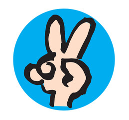 ピースサイン　チョキの手の和風円形アイコン 