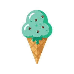 Mint Chocolate Chip Ice Cream – Triple Scoop in Waffle Cone with Melting Drip