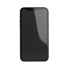 AI image illustration of a smartphone mockup with a sleek black screen facing directly forward, positioned centrally on white background 