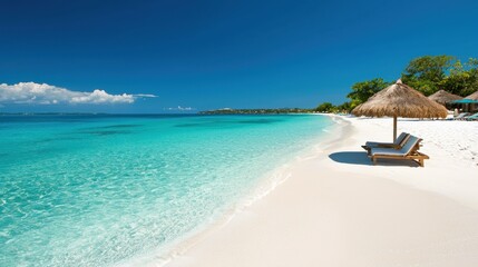 Beautiful Tropical Beach Scene With Clear Blue Ocean Water