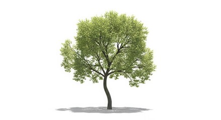Green Tree with Full Foliage on White Background in Natural Setting