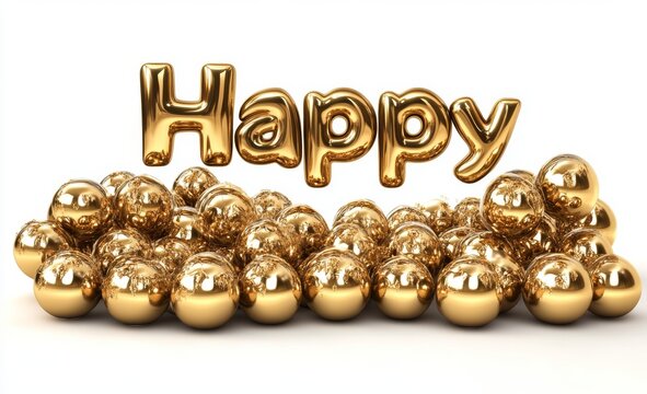 A happy 50th birthday is represented by a gold greeting background in a 3D rendering - Powered by Adobe