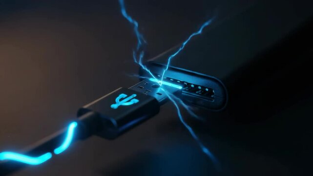 Electric blue usb charging cable connector