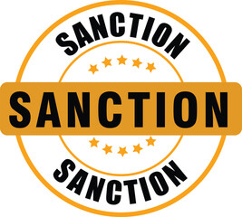 Yellow Circular Sanction Stamp Emblem with Star Accents  sanction label stamp ,logo, icon, sanction , stamp 