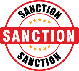 sanction Emblem with Bold Lettering and Yellow Star Circle on White Background