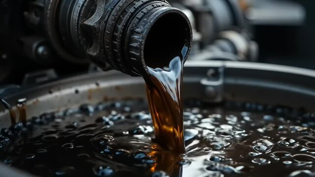 Crude oil pouring with industrial closeup.