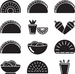 taco silhouette. Tacos food silhouette illustration. Tacos silhouette on a white background vector illustration. Taco with tortilla shell Mexican lunch