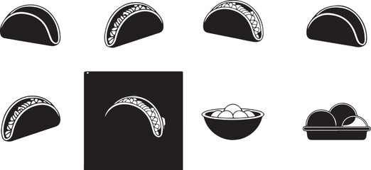 taco silhouette. Tacos food silhouette illustration. Tacos silhouette on a white background vector illustration. Taco with tortilla shell Mexican lunch