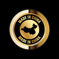 Map of China. Vector illustration. Logo, Icon, and Symbol. China map gold seal. 