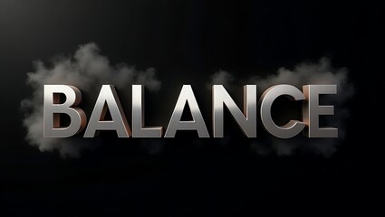 The word balance appears prominently in a metallic finish, surrounded by a subtle fog