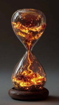 Glowing Embers Flowing Through Glass Hourglass on Dark Background