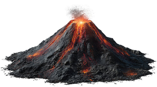 Exploding Volcanic Mountain with Lava Streams
