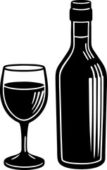 Elegant Still Life of Wine Glass and Bottle Depicting Sophistication and Celebration in a Minimalist Black and White Design