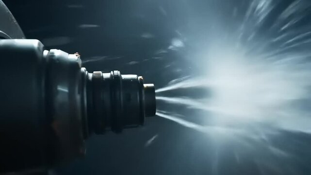 Fuel Injector Spraying Mist Closeup.