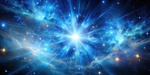 Fototapeta premium Cosmic explosion of blue stars with vibrant rays and energetic swirling clouds
