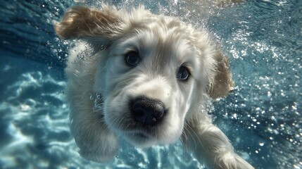 Underwater Puppy Swimming Closeup