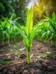 Obraz premium Mlody groszek rosnie na grzadce uprawy