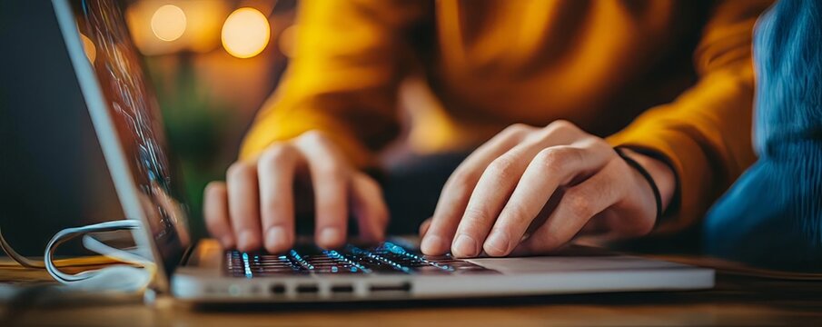 Close-up of hands unplugging an electronic device after use, ensuring energy conservation and safe shutdown of electronic equipment., Generative AI