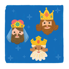 Happy Epiphany Day . Three wise men,3 magic kings bringing gifts to Jesus.