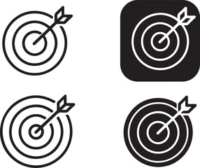 Target Icon Set Bullseye Arrow Achievement Goal Success Symbols in Black and White Line Art and Filled Designs for Business Marketing and Branding