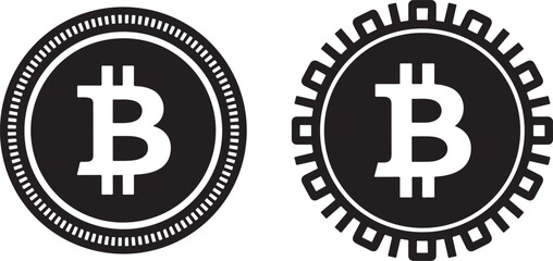 Two Bitcoin Cryptocurrency Icons Classic Coin and Circuit Design