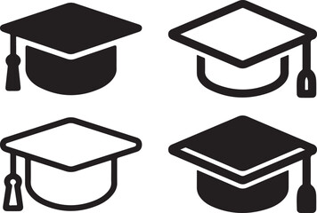 Graduation Cap Icons Black, White, Filled