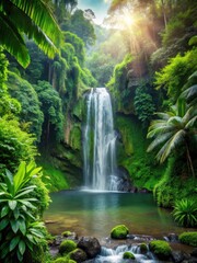 Fototapeta premium Waterfall amidst dense foliage