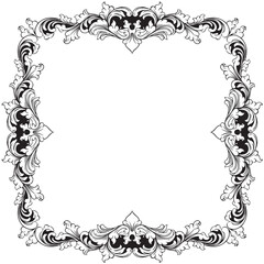 Vintage baroque frame with floral ornament engraving illustration art