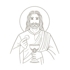 Illustration or drawing of Jesus Christ at the Last Supper