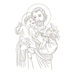 Saint Joseph with child Jesus Illustration catholic religious.