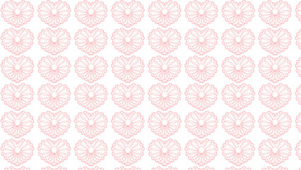 A delicate pattern of pink floral hearts arranged in a repeating grid on a white background