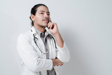 Friendly doctor hand on chin on isolated