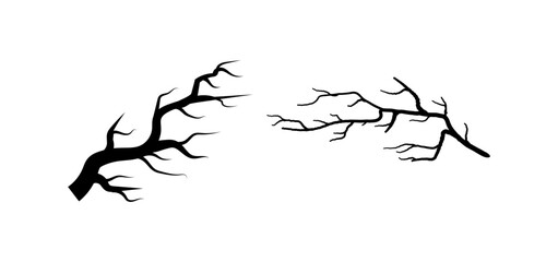 Set of Black Tree Branch silhouette hand drawn illustration