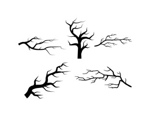 Set of Black Tree Branch silhouette hand drawn illustration