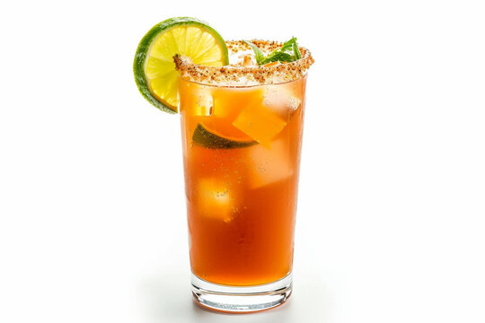 Refreshing Michelada Cocktail in Tall Glass mexican food isolated on white