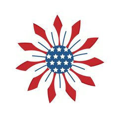 Bold Red White and Blue Star Spangled Sunflower Emblem Celebrating Independence Day Festivities