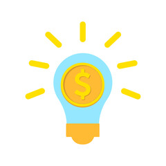 Light Blue Light Bulb with Gold Dollar Coin for Financial Idea