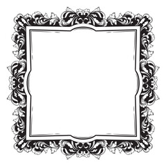 Vintage baroque frame with floral ornament engraving illustration art