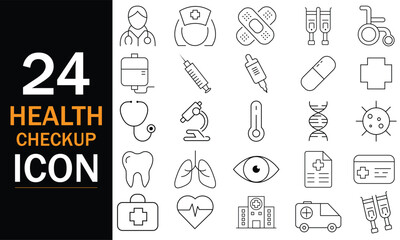 Collection of 24 medical and healthcare icons in a clean line art style