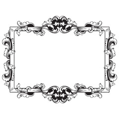 Vintage baroque frame with floral ornament engraving illustration art
