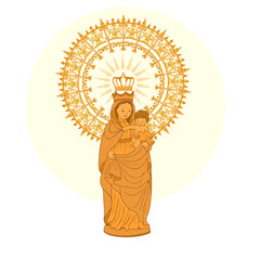 Virgin Mary and baby Jesus. Our lady of the Pillar. Catholic church.