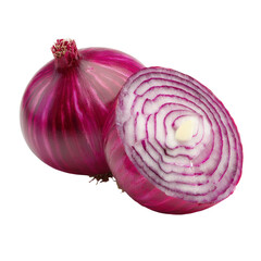 Fresh Red Onion with Sliced Cross Section Revealing Juicy White Interior and Vibrant Purple Skin for Culinary Uses and Kitchen Decor
