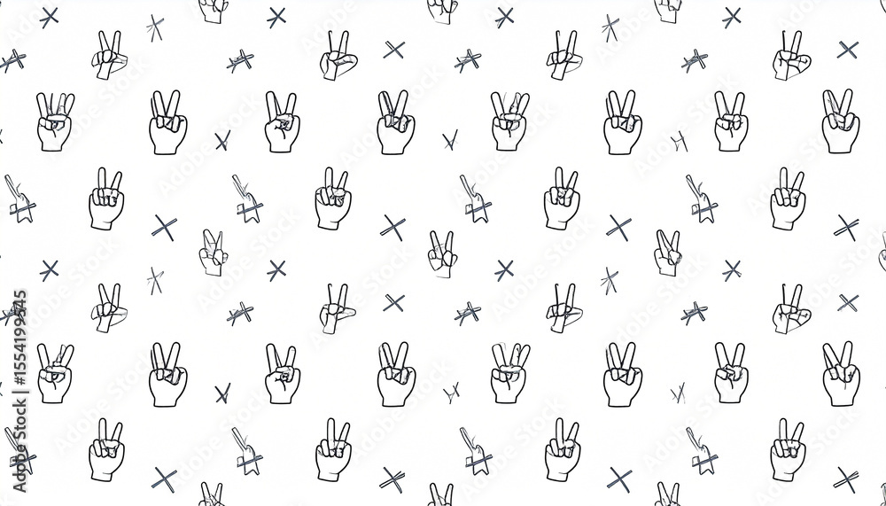 Fototapete a repeating pattern of peace signs and xs, rendered in simple line art on a white background. the de